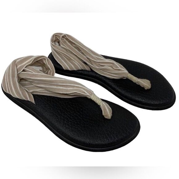 Sanuk 5 Yoga Sling Back Cream Stripe BOHO Summer Beach Comfy Sandals - Picture 1 of 9
